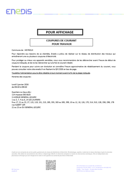 ENEDIS vous informe - Coupure 05.01.26
