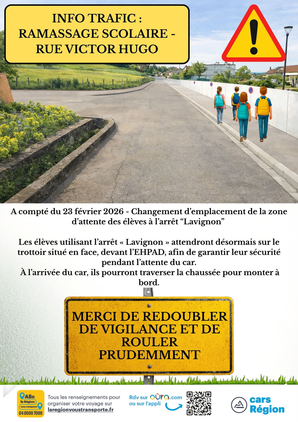 🚦 INFO TRAFIC - RAMASSAGE SCOLAIRE RUE VICTOR HUGO 🚸