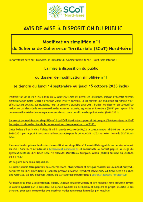 📢 SCoT NORD IS&Egrave;RE - MODIFICATION SIMPLIFI&Eacute;E N�1