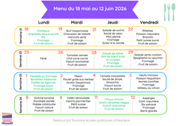 Menu du 18 mai au 12 juin 2026